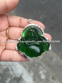 Mặt dây chuyền phật Di Lặc đá mã não thiên nhiên bọc bạc 