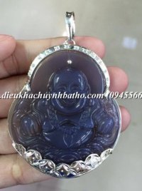 Mặt dây chuyền phật Di Lặc đá thạch anh khói thiên nhiên bọc bạc