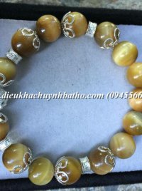 Vòng đá mắt hổ vàng thiên nhiên mix pk bạc ta