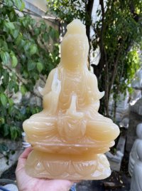 Tượng Phật Quan Âm đá ngọc hoàng long cao 25cm