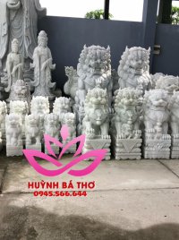 Đôi kỳ lân bằng đá trắng non nước nguyên khối cao 1.m