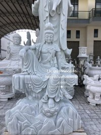 White Marble Kwan Yin Sculpture Sitting on Lotus