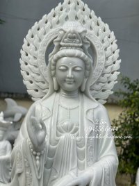 White Marble Kwan Yin Sculpture Sitting on Lotus