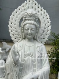 White Marble Kwan Yin Sculpture Sitting on Lotus Base