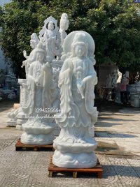White Marble Kwan Yin Sculpture Sitting on Lotus Base