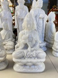 Tượng Phật đại thế chí Bồ tát cao 35cm đá Cẩm thạch trắng nguyên khối. 