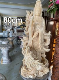Tôn tượng Phật Quan Âm cưỡi rồng đá ngọc cao 80cm.