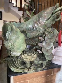 Tượng cá ngậm tiền đá ngọc 62cm
