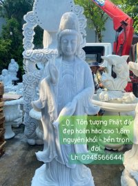 Tôn tượng Phật Quan Âm đứng đá non nước đẹp nguyên khối cao 1,8m.