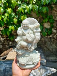 Tượng Phật Di Lặc đá trắng xanh vạn sự như ý 21cm