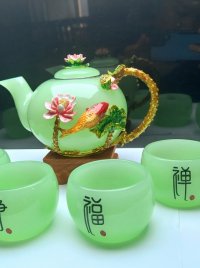 Bộ trà đá ngọc xanh cá chép hoa sen