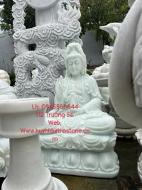 Thỉnh tượng Phật Quan Âm Bồ Tát ngồi đài sen đá xanh ngọc tuyệt đẹp cao 1.2m